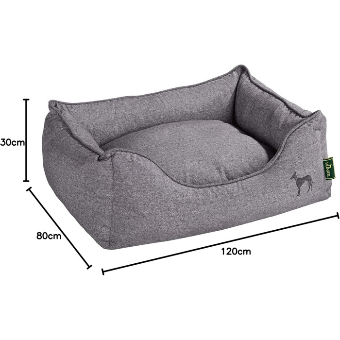 Софа для собак HUNTER BOSTON, зручне ліжко для собак з двостороннім матрацом, класичний дизайн, м'яка, затишна, миюча, неслизька, сірий колір, розмір S (120 x 80 x 30 см)