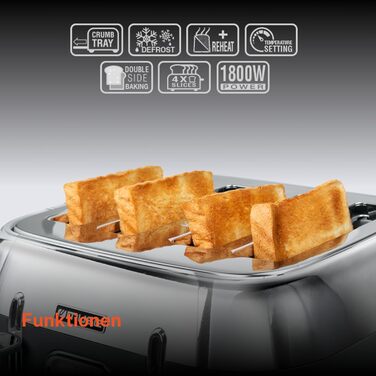 Тостер Muse MS-131 BC із нержавіючої сталі, ретро-дизайн, 4-х місний, 6 рівнів підсмажування, з підсвічуванням, з шухлядою для крихт (сірий)