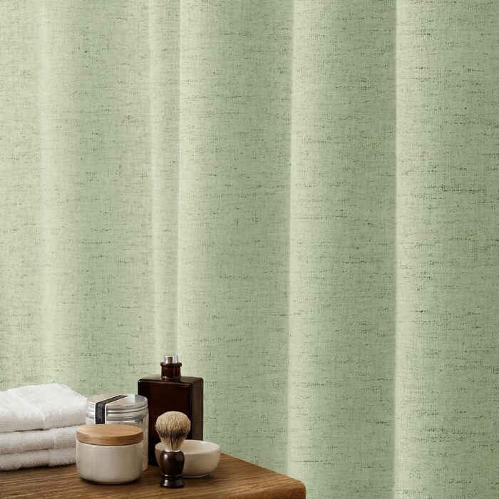 Штора для душу зелена льон 180x200 см, бохо стиль, водонепроникна, тканинна, анти-грибок, для ванної кімнати