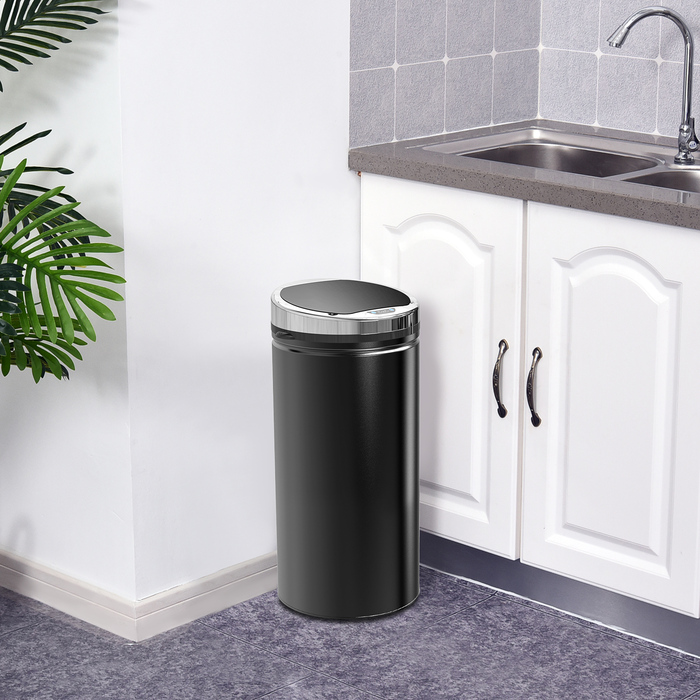 HOMCOM Sensor Trash Can 42L, Electric Automatic Waste Bin with Lid, Stainless Steel, for Bathroom, Office, Kitchen, Dining Room, Steel, Black | Aosom