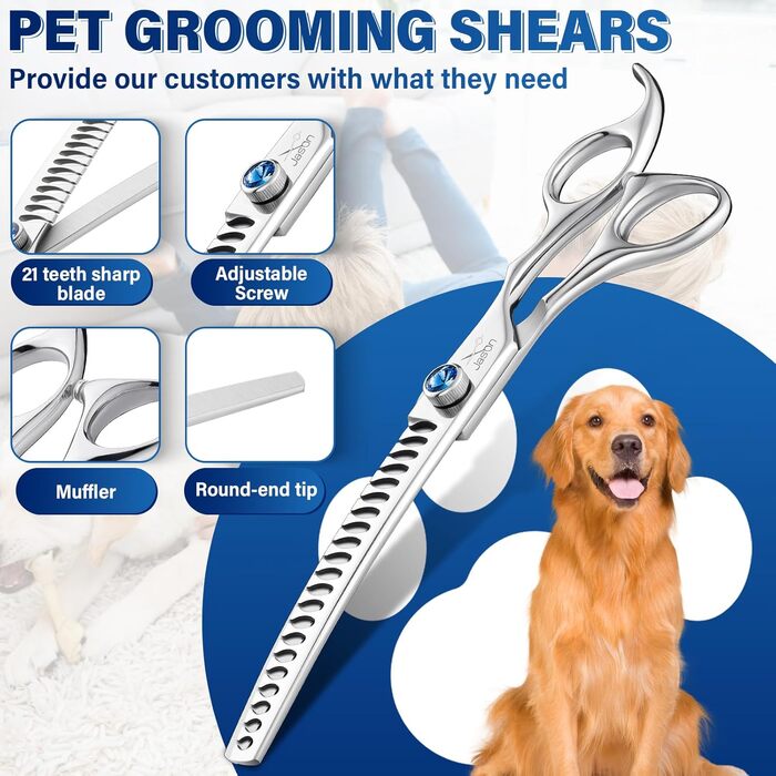 Професійна вигнута ножиці для грумінгу собак JASON 7' - ножиці для розрідження шерсті, з японської сталі 440C, 21 зуб, для грумерів