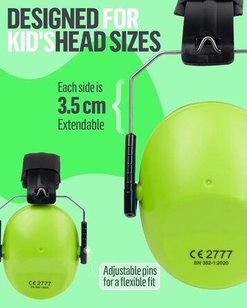 Навушники для захисту вух дитячі, SNR 26dB, для сну, навчання, регульоване наголов'я (зелені)