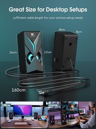 Комп'ютерні колонки OROW S201 з RGB підсвічуванням: 10W, USB, 3.5mm jack, для ПК, міні колонки, сучасний дизайн