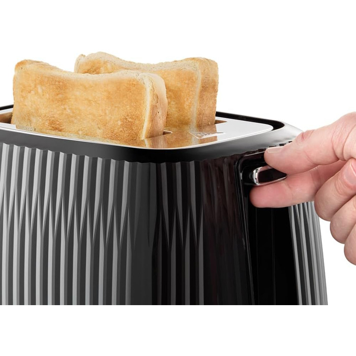 Тостер Russell Hobbs Eden: 2 відділення, 6 рівнів підсмажування, підйом, розморожування, підігрів, крихтозбірник, насадка для бургерів, чорний (27374-56)