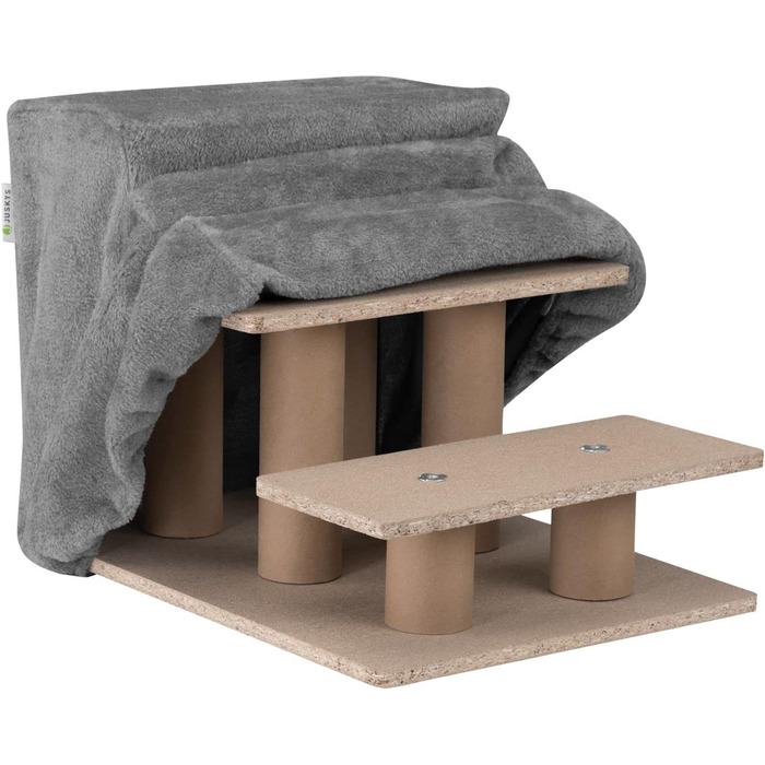 Juskys Pet Stairs Dog Stairs 36 cm - 3-Step Stairs, Washable Plush Cover - Cat Stairs Dog Ramp for Bed, Sofa, Couch and Car - Cover Grey