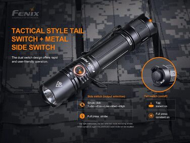 Ліхтарик Fenix PD35 V3.0 LED тактичний, 1700 люмен, 357 м, IP68, 5 режимів, чорний
