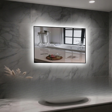 Світлове LED-дзеркало у ванну кімнату, 72 x 60 см, біле світло 6500K, IP54, прямокутне