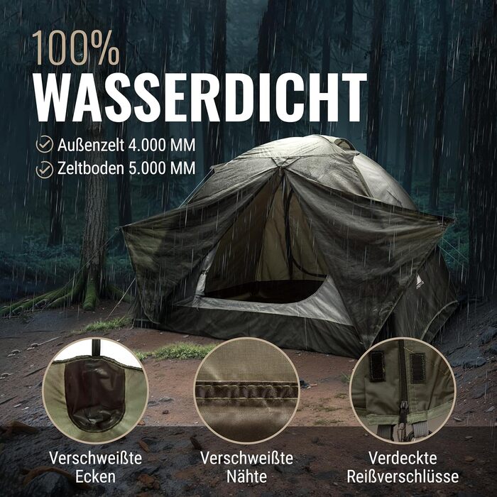 Намет Wanderfalke CAMP 2 для 2-4 осіб, водонепроникний 4000мм, двошаровий, легкий, сімейний намет для кемпінгу, риболовлі та подорожей