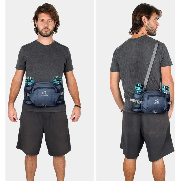 Водонепроникна поясна сумка Waterfly з відділенням для пляшки, регульованим ременем, кишенею для телефону, для хандрінігу, піших прогулянок, подорожей та кемпінгу (Темно-синій)