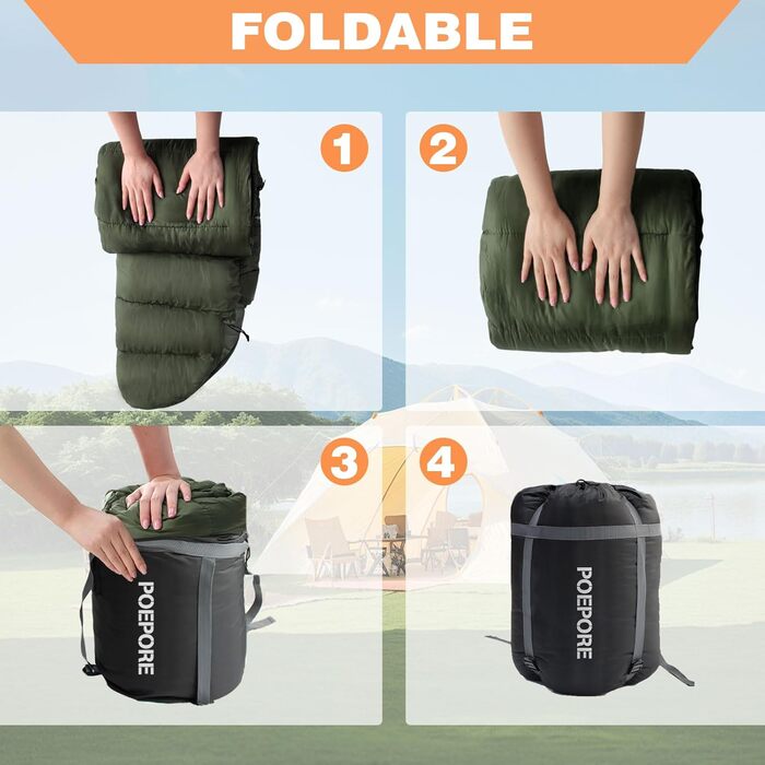 Спальний мішок Poepore Outdoor Winter для дорослих, Extra Wide, 3-4 сезони, XXL, теплий, бавовна, фланель, Deckenschlafsack, для кемпінгу, подорожей, пригод, 230 x 100 см, 0°C (Olive-L-Zip, -6°C)
