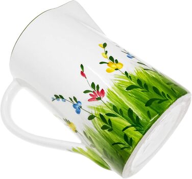 Handmade Italian Ceramic Pitcher Large, Jug with Wildflower Pattern, Pitcher with Handle Height 19 cm, Capacity 1.5 l