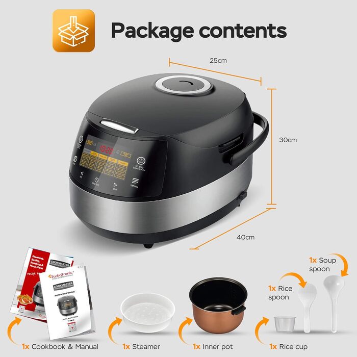 Мультиварка TurboTronic TT-DMC22 | 5л, 15 програм, 860W | Електрична мультиварка-сковорода з функцією приготування на пару та автоматичним підігрівом