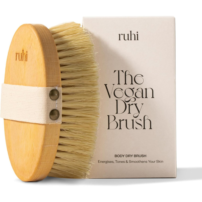 RUHI Body Brush/Dry Brush VEGAN/ 100% Natural Sisal Bristles (HARD)/ handcrafted in Germany, FSC-certified beechwood & plastic-free for dry brushing massage (dry brush) against cellulite