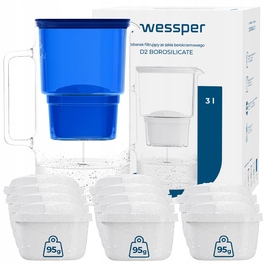 Скляний фільтр-кувшин Wessper D2 BOROSILICATE 3л, синій + 12 фільтрів