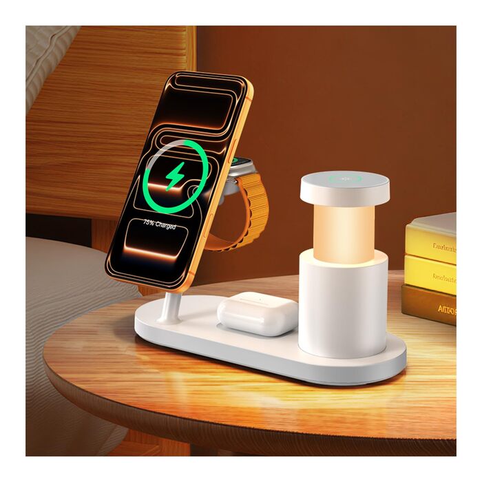 GEEKERA 25W Бездротова зарядка 4-в-1 MagSafe для iPhone 17/16/15/14/13/12, Apple Watch, AirPods + Блок живлення 45W (білий)