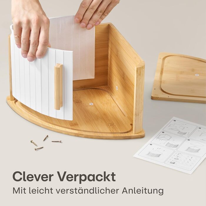 Бротокнига Praknu з дерева з ковзними дверцятами - Економія місця - Зберігає хліб свіжим - Легка збірка з інструкцією (Білий)