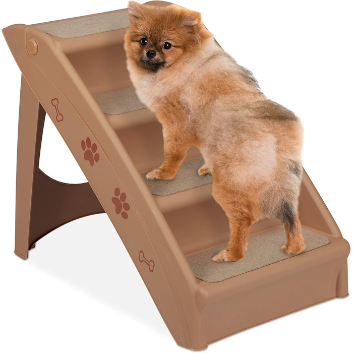 Relaxdays Dog Stairs, 4 Steps, for Small & Large Dogs, Bed & Couch, Car, Pet Stairs, HxBxT: 49 x 39 x 61 cm (beige)