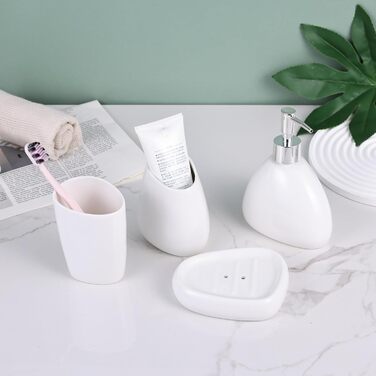 XYQXYQ Elegant 4-Piece Galvanized Ceramic Bathroom Set, featuring a lotion dispenser, mouth rinse cup, soap dish, and toothbrush holder, modern bathroom decoration set (white)