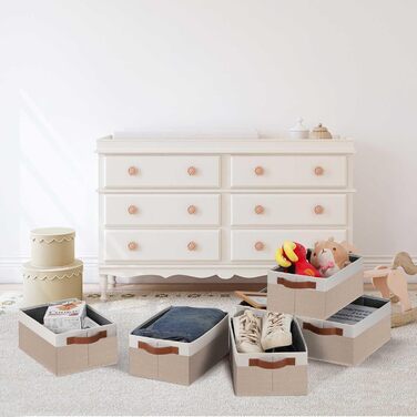 Ghvyenntte Storage Baskets (6 Pieces), Small Fabric Storage Baskets, Foldable, 30 x 20 x 13 cm, Organizer Baskets with PU Handles, Decorative Square Baskets for Closet, Shelves, Cabinet (Small-11.8