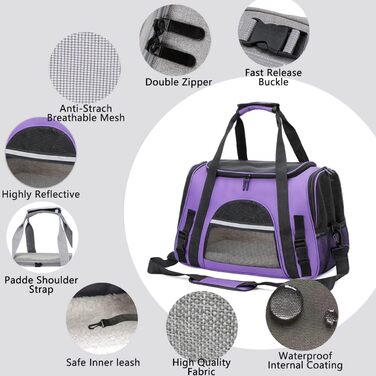 Транспортний бокс для собак та котів, складаний, з м'якою підстилкою, фіолетовий