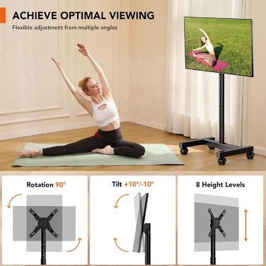 Мобільна підставка для телевізора Hemudu на колесах для LCD/LED ТВ 23-60 дюймів, регульована за висотою, з полицею для ноутбука, витримує до 35 кг, VESA до 400x400 мм