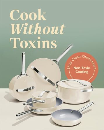 Набір посуду Caraway Deluxe антипригарний керамічний 16 предметів: каструлі, сковороди, кришки, кремовий колір - без PFAS та PFOA, для всіх типів плит, жаростійкий