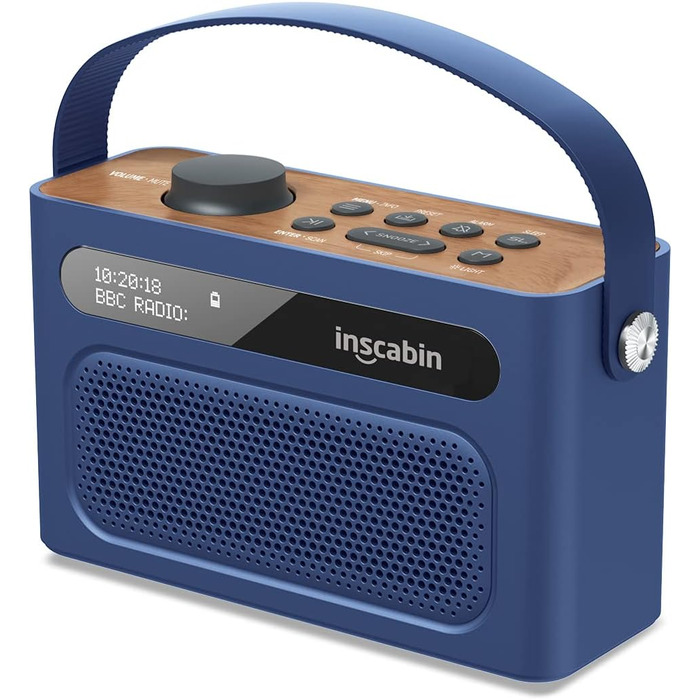 Inscabin M60: Портативне DAB/DAB+ FM-радіо з Bluetooth, подвійними динаміками та будильником (блакитний)