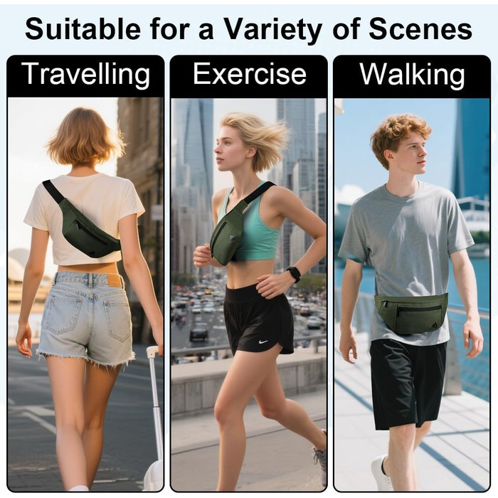 Поясна сумка Flintronic для чоловіків та жінок, стильна, для спорту, відпочинку та міста, зелена