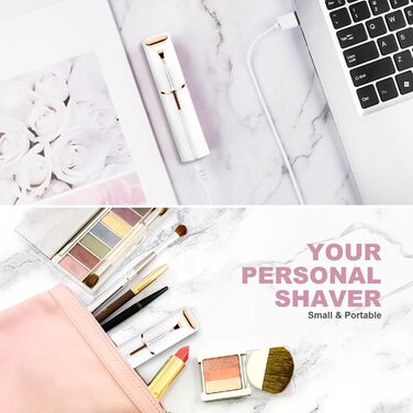 Електричний прилад для видалення волосся з обличчя URAQT для жінок, USB, безболісний тример для обличчя, тіла, губ та підборіддя, з LED-підсвічуванням, рожеве золото (білий)