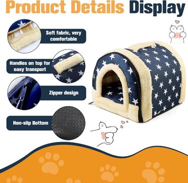 Кіт Хаус Індор, Тепле Гніздо-Печера для Кітів, 2-в-1, Ліжко-Печера для Кітів та Маленьких Собак з Знімним Подушечкою, Прати, 37x32x30 см