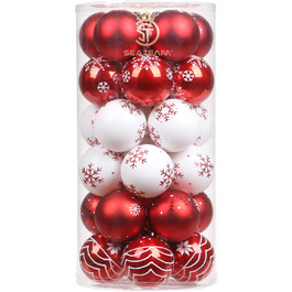 Набір прикрас для ялинки Sea Team: кульки та орнаменти, 60 мм, червоний та білий, 30 шт.