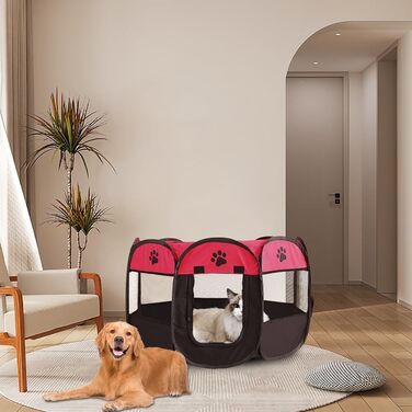 Клітка-забігайлище для цуценят та собак, складана, 73x73x43 см (Бургунді)