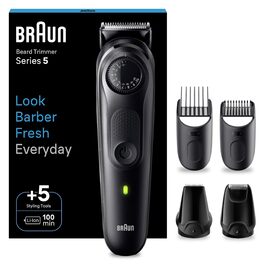 Триммер для бороди Braun Series 5 BT5525: професійний акумуляторний триммер з насадками, 40 налаштувань, водонепроникний, сірий