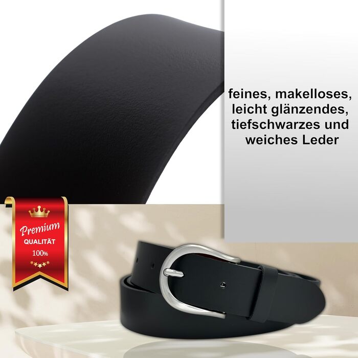 Жіночий шкіряний ремінь Friedrich Hoffmann чорний, вузький, 3 см, виготовлено в Німеччині, довжина 110 см, обхват 95 см