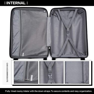 Валіза KONO Zwillingsrollen з TSA-замком, ручний багаж, білий (чорний), 35.6 см