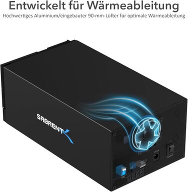 SABRENT Док-станція для жорстких дисків 2 відсіки USB A/C з RAID, SATA SSD/HDD, 2.5/3.5 дюймів, 5Gbps, підтримка 10TB