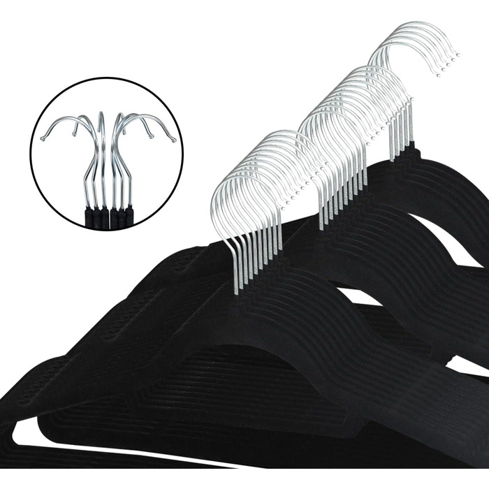 Набір вішалок для одягу SVITA (25 шт.) - вішалки для костюмів, чорні, з оксамитовим покриттям, економія місця