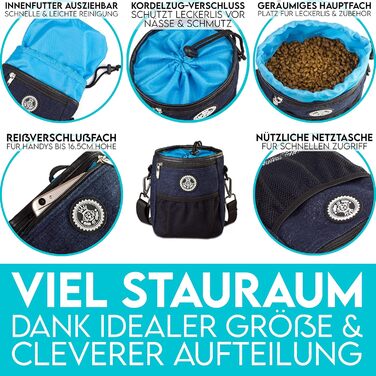 Преміум сумка для ласощів для собак HUND IST KÖNIG - універсальна, містка, з дозатором для відходів та Ebook - темно-синій (16 x 18 x 6 см)