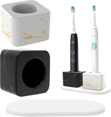 Linkidea Mini Electric Toothbrush Holder with Pebble Shell, Ceramic Marble Toothbrush Stand for Bathroom Vanity Countertops, Toothbrush Disposable Set for Couples Kids