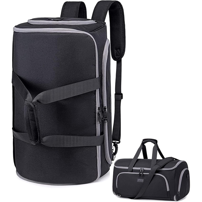 Suit Bag, Garment Bag Travel Duffel for Suits, Convertible Garment Duffel Bag for Men and Women, 4 in 1 Suit Bag Hanging Bag with Shoe Bag (Black)