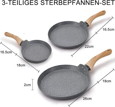 Набір сковорідок Maxspace 3 шт. з антипригарним покриттям, індукційне дно 18, 22, 26 см, для всіх плит (сірий)