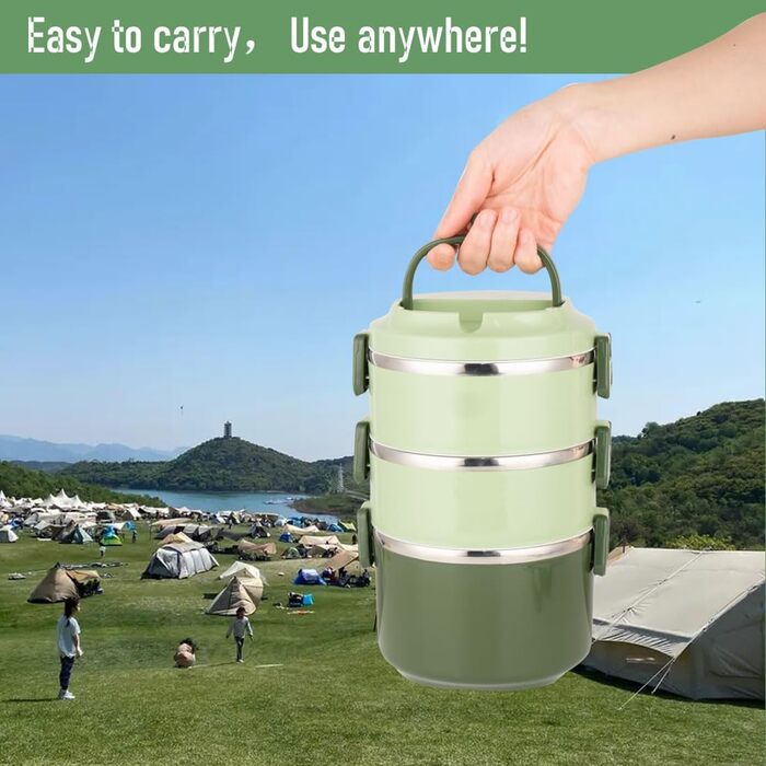 SANQIAHOME 3-Tier Stackable Stainless Steel Lunchbox, Leak-Proof, Green