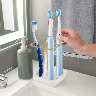 Bathroom Toothbrush Holder, 304 Stainless Steel, 3-Slot Bathroom Toothbrush Holder, Space-Saving Toothpaste Organizer (Gold)