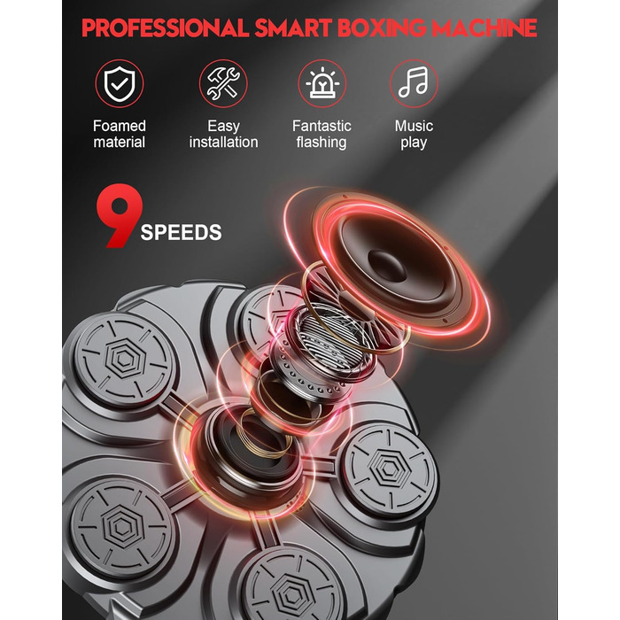 Adult Music Boxing Machine - LED Light Box Wall with Music Box, Boxing Gloves, Bluetooth Music Machine, 9 Adjustable Speeds for Kids