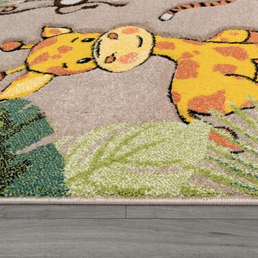 Paco Home Children's Rug, Children's Room, Jungle Animals, Giraffe, Lion, Monkey, Zebra, Beige, Cream, Size: Ø 120 cm Round