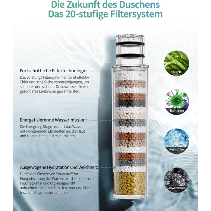 Душова лійка SR SUN RISE з фільтром, набір для душу з шлангом та фільтрами, ручна душова лійка з 9 функціями, 4 фільтри, високий тиск для жорсткої води, видаляє залишковий хлор, важкі метали, бактерії, 4-картриджний комбінований фільтр Gold