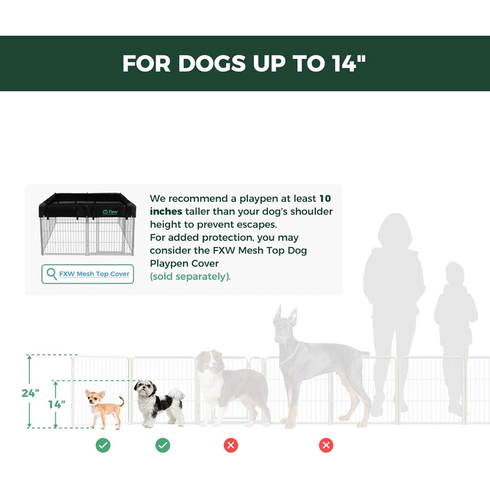 Кія Pawadise: вольєр для собак з акрилу та металевої сітки, 61 см, 8 панелей, білий, для цуценят та маленьких собак, міцний, патентований