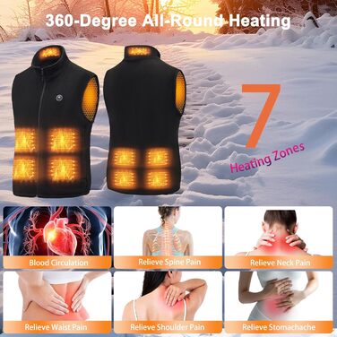 Обогріваючий жилет з акумулятором 27000mAh 7.4V, флісовий жилет з 3 рівнями налаштування температури, електричний жилет для чоловіків та жінок (M, Чорний)