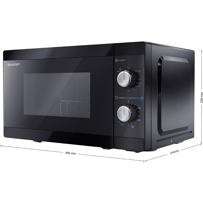 Мікрохвильова піч Sharp YC-MG01E-B з грилем, 20 л, 800 Вт, 1000 Вт гриль, ручне керування, чорна