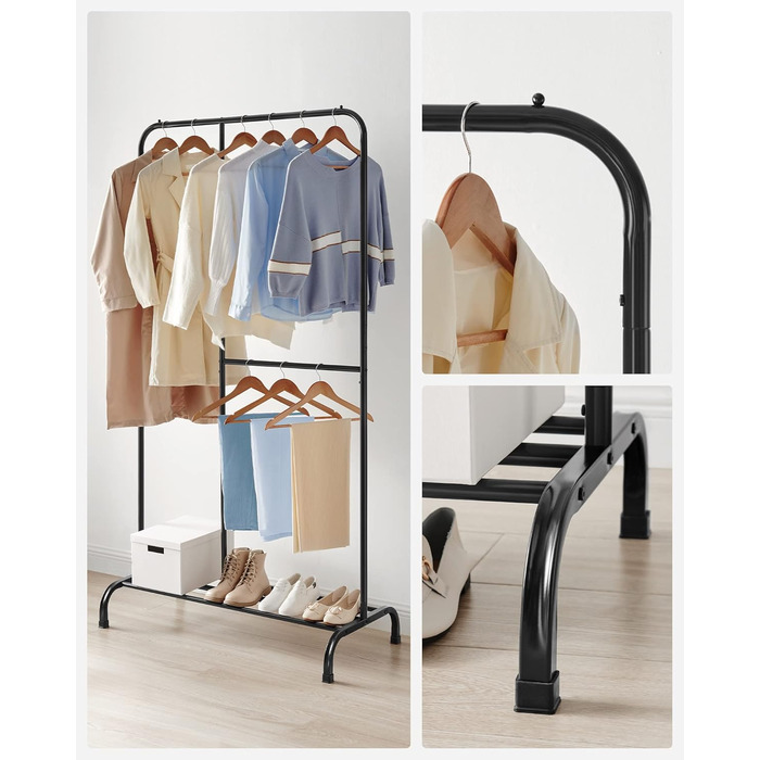 SONGMICS Clothes Rack, Clothes Rod, Holds up to 100 kg, with Adjustable Rod, for Bedroom, Living Room, Hallway, Black HSR103B01